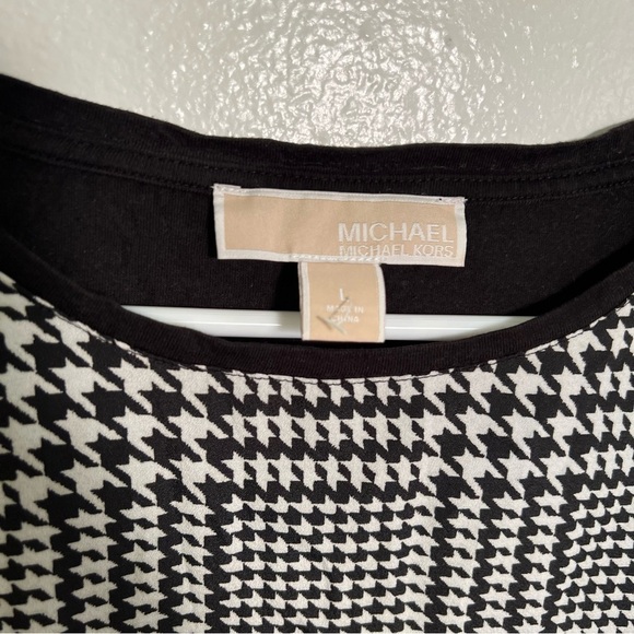 MICHAEL Michael Kors Mixed Media Blouse Black White Houndstooth L - Picture 8 of 9